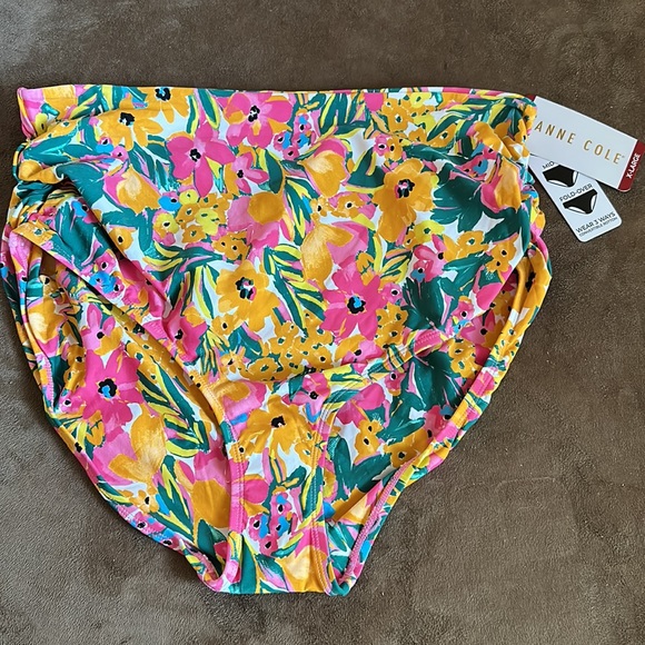 Anne Cole *NWT* Convertible High Waist Shirred Swim Bottom, Sunshine Floral - Picture 5 of 15